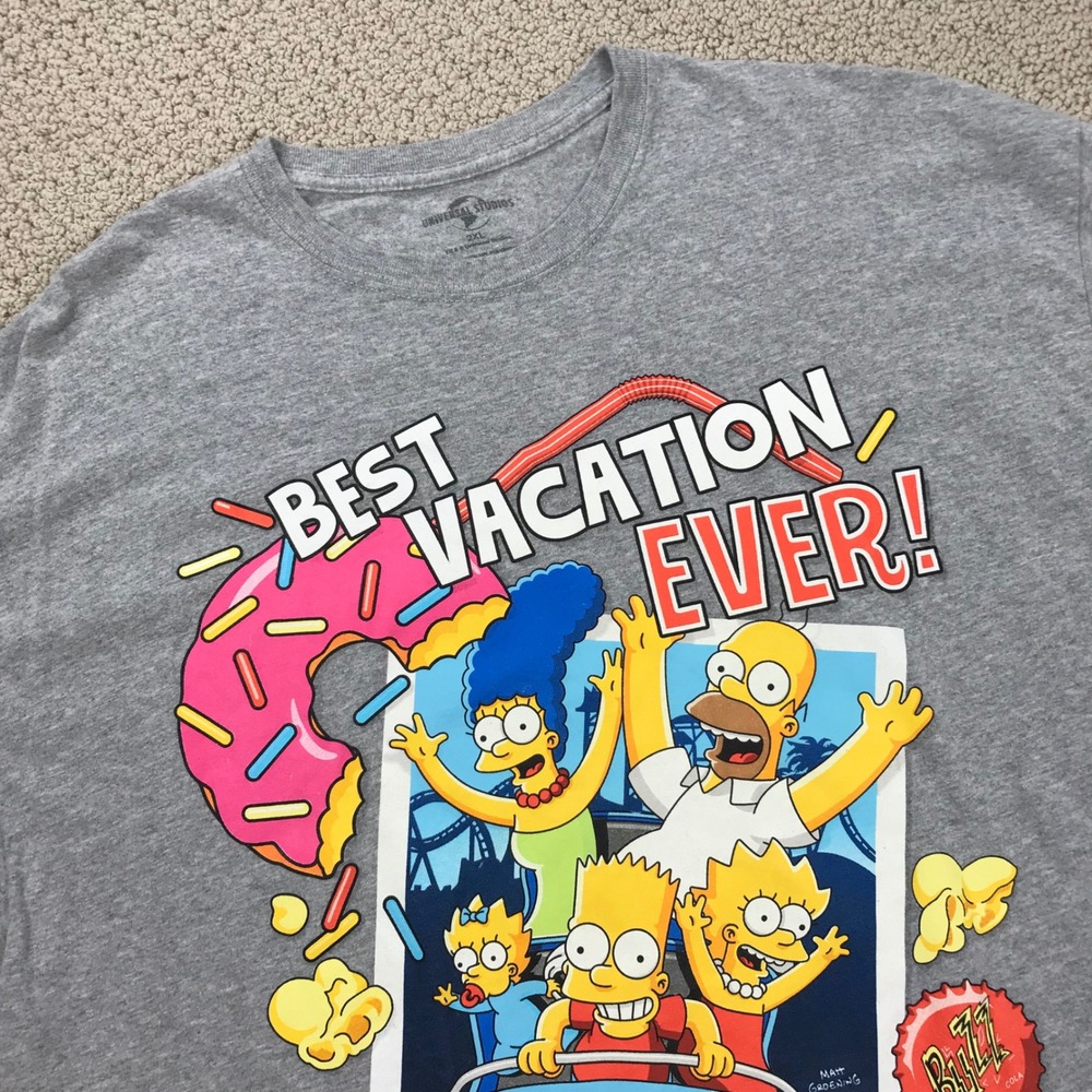 The Simpsons Universal Studios Best Vacation Ever Gray Graphic T-Shirt‎ Mens 2XL